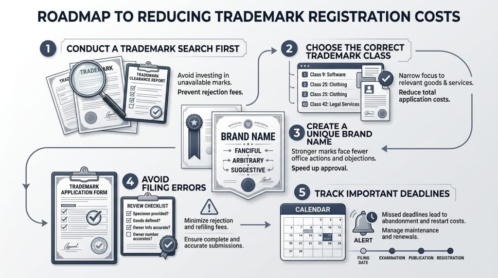 Ways to reduce trademark registration costs checklist infographic