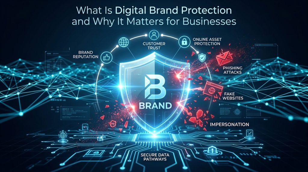 Digital brand protection concept with online brand safety and security