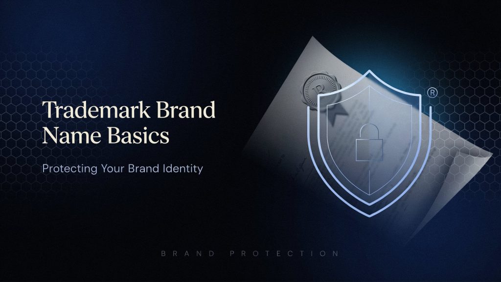 Trademark brand protection concept with shield and legal security theme